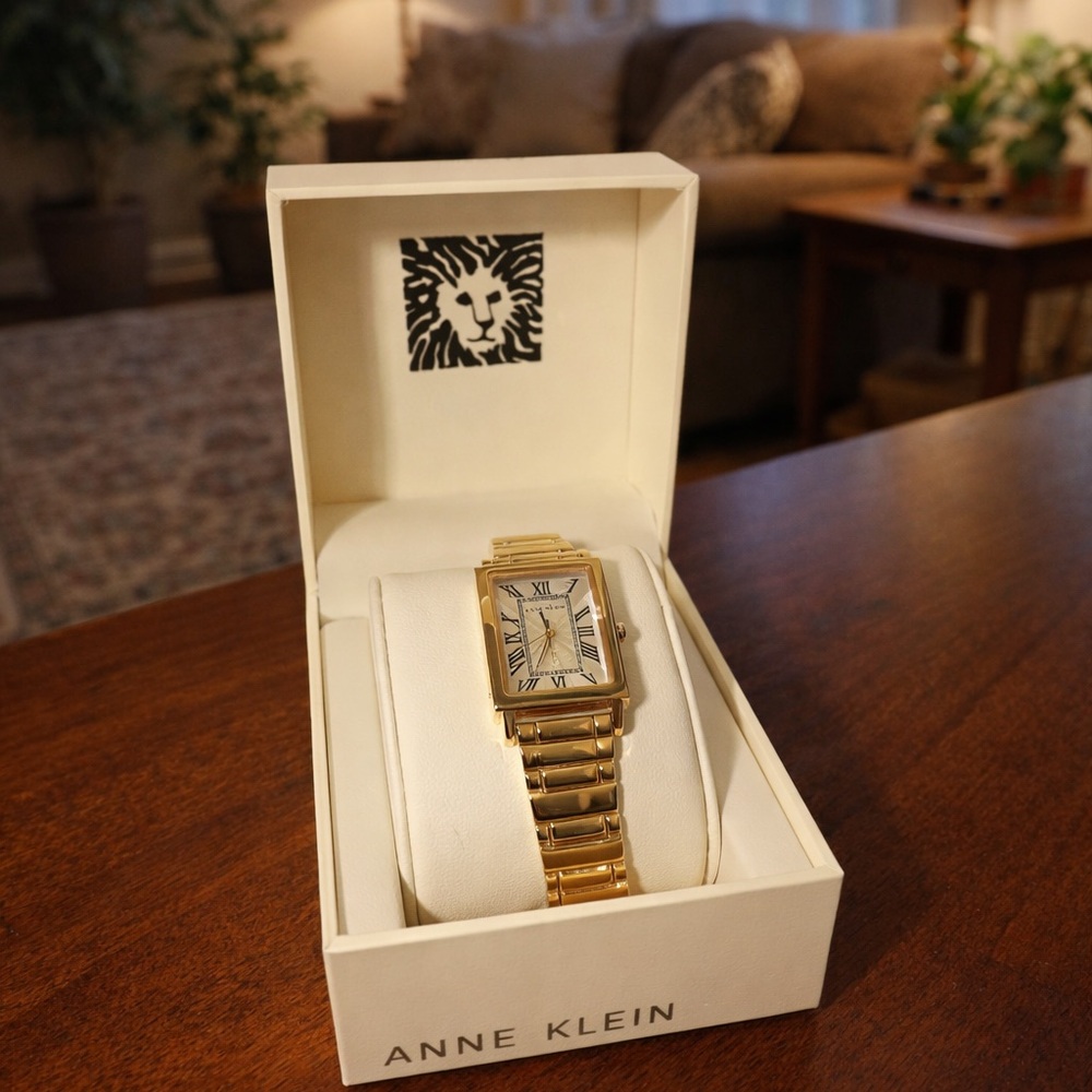 Anne Klein Gold Rectangular Bracelet Watch in Gift Box